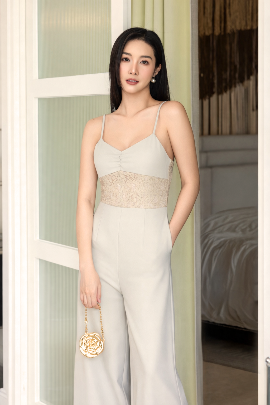 Jaylene Wide Legged Jumpsuit Light Earth Front View