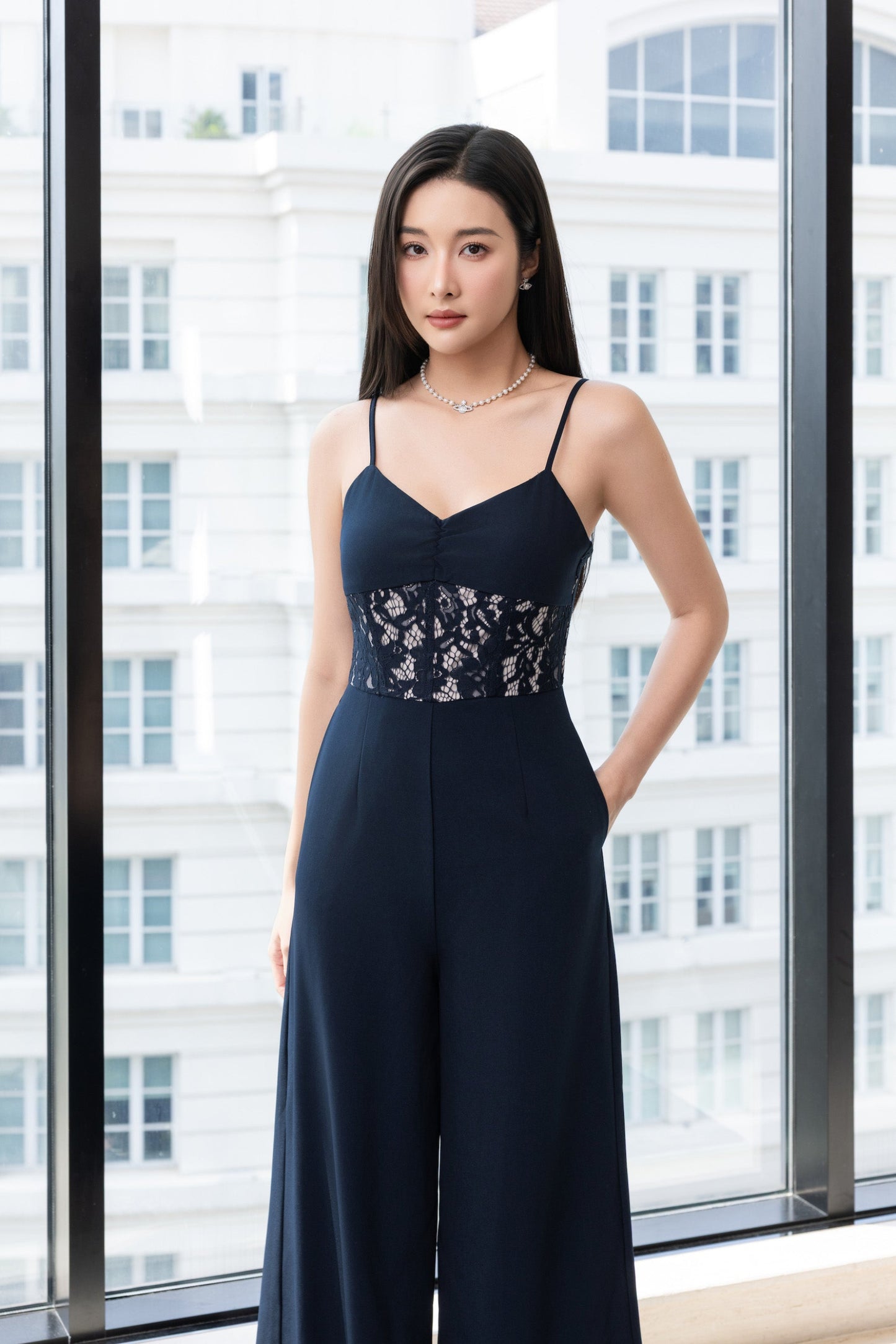Elegant navy lace jumpsuit for women — occasion wear #Navy