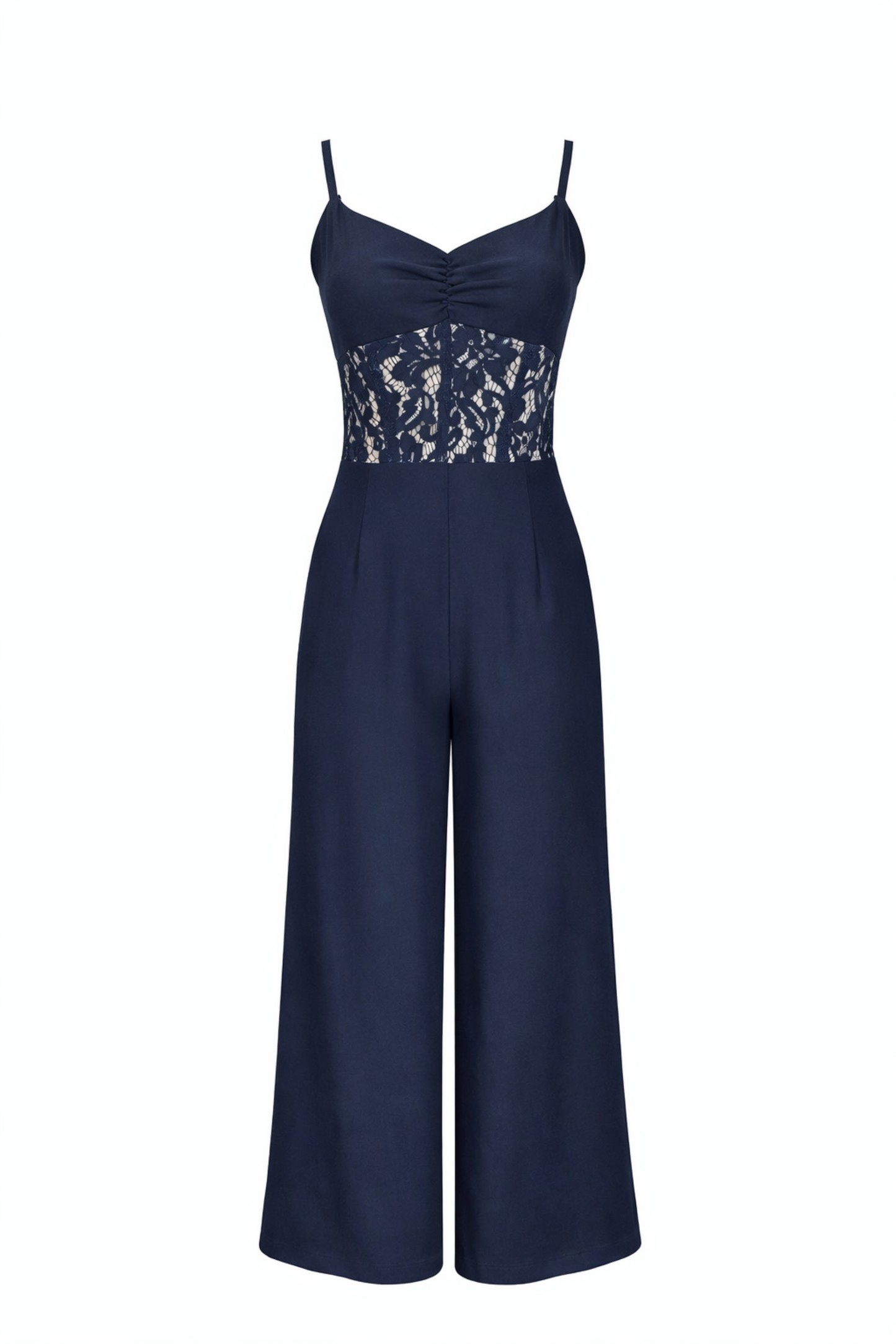 Navy lace jumpsuit front view — Auryn Label #Navy